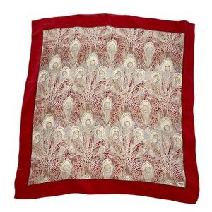 Liberty of London Red Cream Gold Peacock Feather Silk Scarf